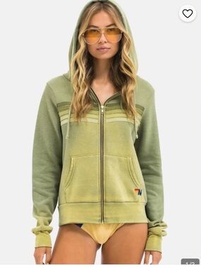 RARE Aviator Nation five stripe zip hoodie sweatshirt in Faded Army size medium